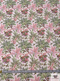 Tropical Leaf and Birds Printed Cotton Voile - Pear-Lime / Orchid Pink / Orange / Brown / White
