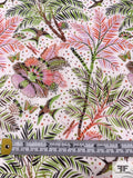 Tropical Leaf and Birds Printed Cotton Voile - Pear-Lime / Orchid Pink / Orange / Brown / White