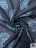 Ornate Paisley Printed Cotton Voile - Dark Navy / Dusty Turquoise