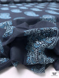 Ornate Paisley Printed Cotton Voile - Dark Navy / Dusty Turquoise