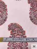 Ornate Paisley Printed Cotton Voile - Light Pink / Red / Maroon