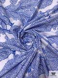 Ocean Coral Printed Polyester Crepe de Chine with 4-Way Stretch - Periwinkle / White