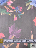 Italian Floral Bouquets Printed Polyester Organza - Black / Multicolor