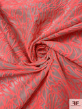 Breezing Outlined Hearts Embroidered Silk Organza - Fluorescent Coral / Lightest Nude