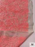 Breezing Outlined Hearts Embroidered Silk Organza - Fluorescent Coral / Lightest Nude