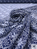 Italian Floral Grid Corded Lace - Navy Blue / Off-White