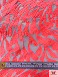 Breezing Hearts Embroidered Stiff Silk Organza - Fluorescent Coral / Lightest Nude