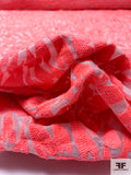 Breezing Hearts Embroidered Stiff Silk Organza - Fluorescent Coral / Lightest Nude