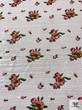 Sequins and Floral Embroidered Tulle - White / Pink / Green / Marigold
