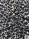 Italian Painterly Floral Clusters Printed Wool Blend Knit - Ivory / Black