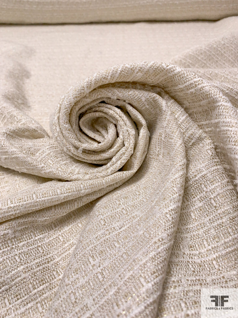 Italian Tweed Suiting with Lurex Fibers - Ivory/Gold/Beige | FABRICS ...