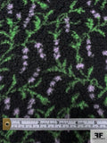 Italian Leaf Vines and Floral Petals Printed Sherpa Fleece - Green / Lilac / Black
