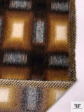 Italian Hazy Squares Printed Brushed Mohair Heavy Wool Blend Knit Coating - Caramel / Mustard / Black / Light Grey