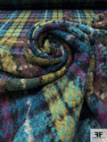 Italian Plaid Wool Blend Mohair Jacket Weight Tweed - Turquoise / Purple / Chartreuse / Navy