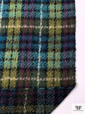 Italian Plaid Wool Blend Mohair Jacket Weight Tweed - Turquoise / Purple / Chartreuse / Navy