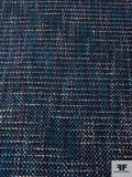 Italian Chunky Wool Blend Tweed Suiting - Turquoise / Navy / Indigo / White