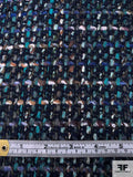 Italian Chunky Wool Blend Tweed Suiting - Turquoise / Navy / Indigo / White