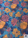 Italian Floral Slightly Textured Brocade - Azure Blue / Blue / Orange / Pink / Violet