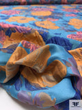 Italian Floral Slightly Textured Brocade - Azure Blue / Blue / Orange / Pink / Violet