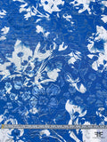 Italian Floral Printed Metallic Brocade - Blue / White / Silver