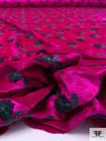 Floral Embroidered Velour - Fuchsia / Evergreen