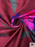 Italian Vibrant Floral Printed Brocade - Maroon / Electric Pink / Hot Orange / Indigo
