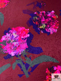 Italian Vibrant Floral Printed Brocade - Maroon / Electric Pink / Hot Orange / Indigo