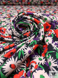Italian Floral Printed Terry Back Knits - Orange / Purple / Green / Off-White / Black