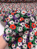 Italian Floral Printed Terry Back Knits - Orange / Purple / Green / Off-White / Black