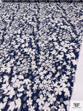 Italian Floral Printed Puff Lace - Navy / White / Ivory