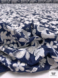 Italian Floral Printed Puff Lace - Navy / White / Ivory