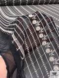 Italian Linear Floral Embroidered Crinkled Polyester Chiffon - Black / Ivory
