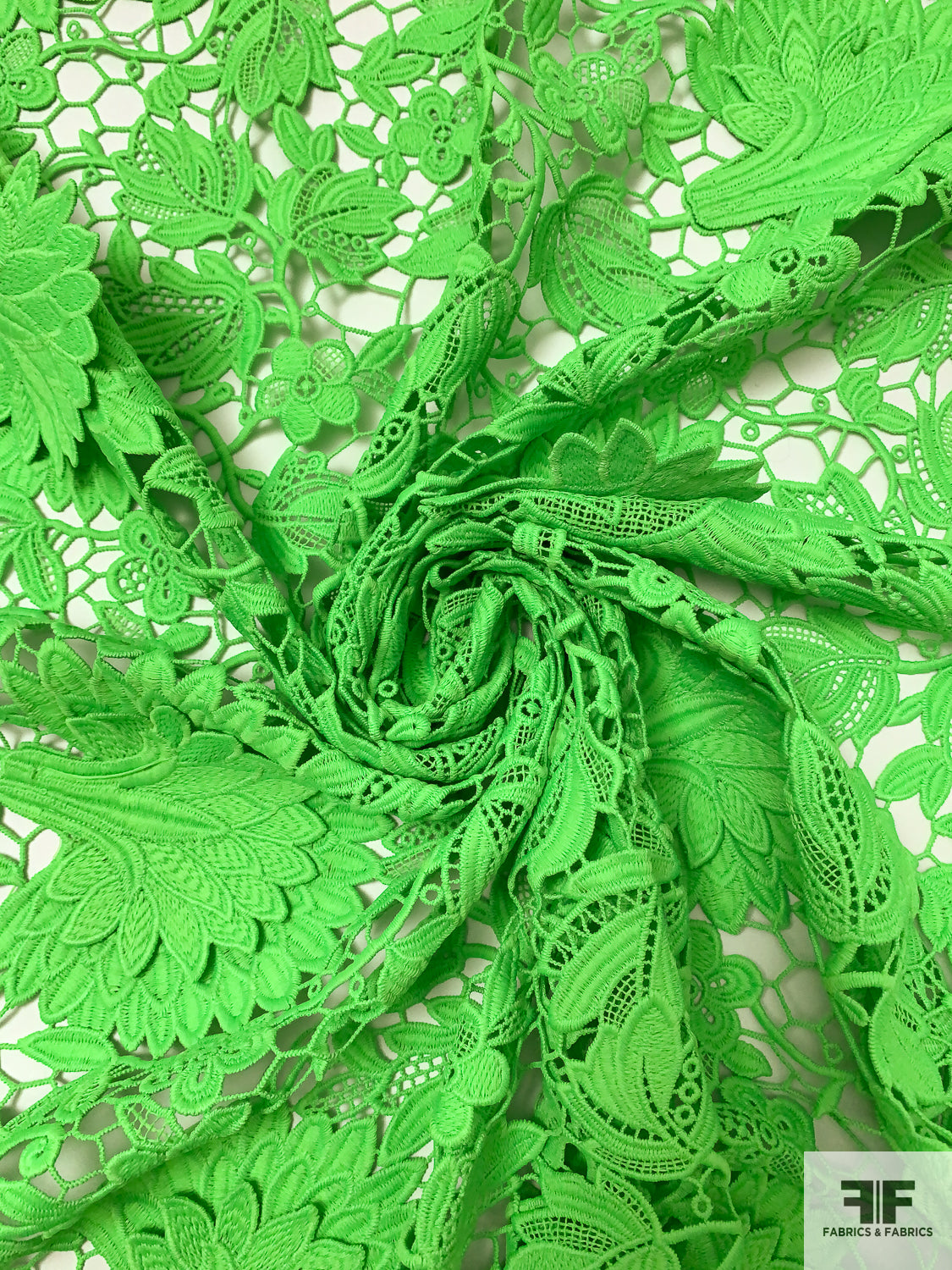 3D Floral Guipure Lace - Neon Green