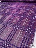 Italian Plaid Grid Textured Metallic Brocade - Purple / Silver