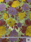 Italian Floral Textured Metallic Brocade - Metallic Green / Lavender / Plum / Mustard
