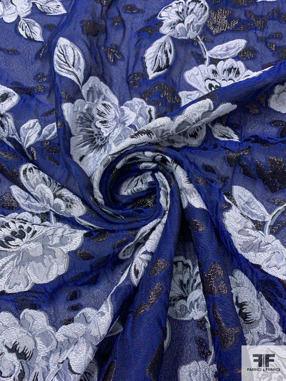 Italian Floral Fil Coup on Silk Blend Gauze - Navy Blue / Light Grey / Black | FABRICS & FABRICS Fabrics & Fabrics Italian Floral Fil Coup on Silk Blend Gauze - Navy Blue / Light Grey / Black | FABRICS & FABRICS Fabrics & Fabrics