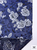 Italian Floral Fil Coupé on Silk Blend Gauze - Navy Blue / Light Grey / Black