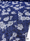 Italian Floral Fil Coupé on Silk Blend Gauze - Navy Blue / Light Grey / Black