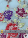 Italian Floral Bouquets Fil Coupé Poly-Blend Organza - Sky Blue / Purple / Boysenberry / Mint / Silver