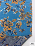Italian Floral Silk Blend Lightweight Metallic Brocade - Blue / Orange / Silver