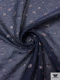 Italian Textured Silk Blend Gazar with Metallic Ovals - Navy / Silver
