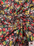 Floral Printed Embroidered Eyelet Windbreaker - Red / Yellow / Green / Navy