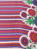 Floral Border Pattern and Striped Printed Silk and Cotton - Medium Purple / Orange / Pink / Summer Green