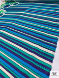 Floral Border Pattern and Striped Printed Silk and Cotton - Dark Purple / Turquoise Blue / Green