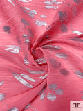 Leaf and Floral Petals Foil Printed Plissé Chiffon - Pink-Coral / Silver