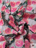Floral Vines Printed Sequins on Tulle - Black / Pinks / Evergreen