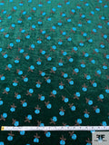 Floral Embroidered Velour - Evergreen / Turquoise Blue / Brown