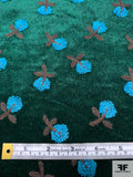 Floral Embroidered Velour - Evergreen / Turquoise Blue / Brown