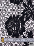 Double Border Pattern Floral Crochet-Look Lace - Black