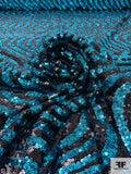 Wavy Line Design Sequins on Tulle - Electric Blue / Black